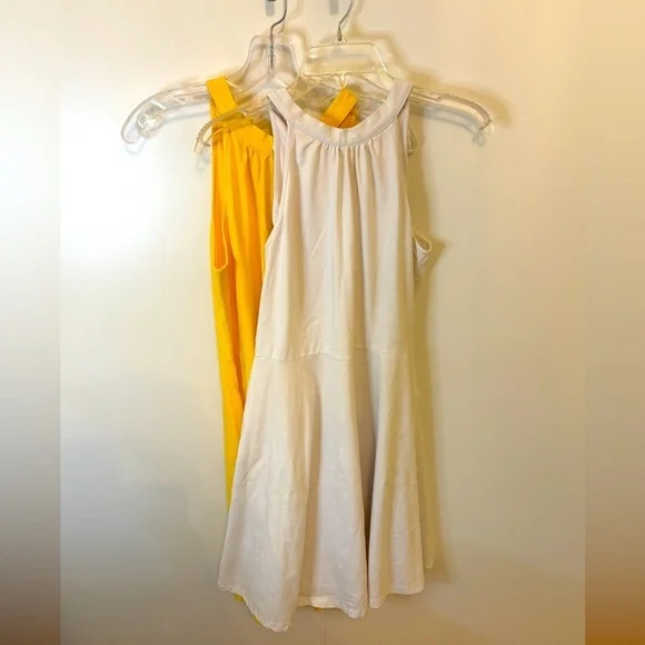 2 Sundresses Yellow & White Sleeveless Dress; Tie in back. Size M - Picture 1 of 4